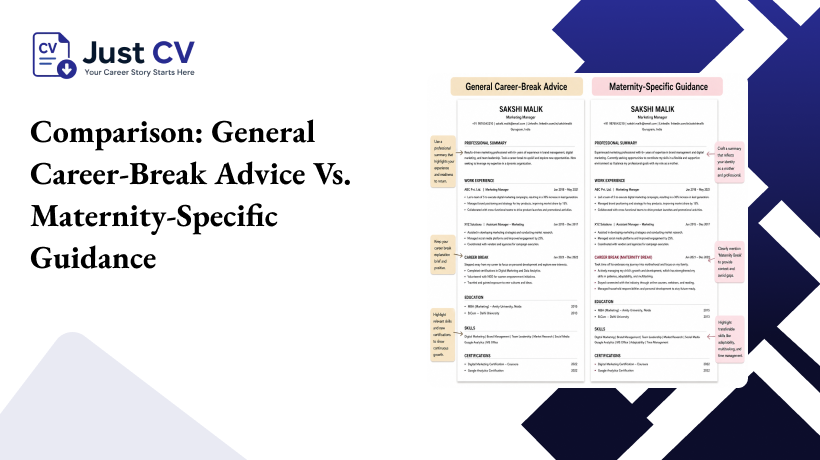 Comparison General Career Break Advice vs. Maternity Specific Guidance